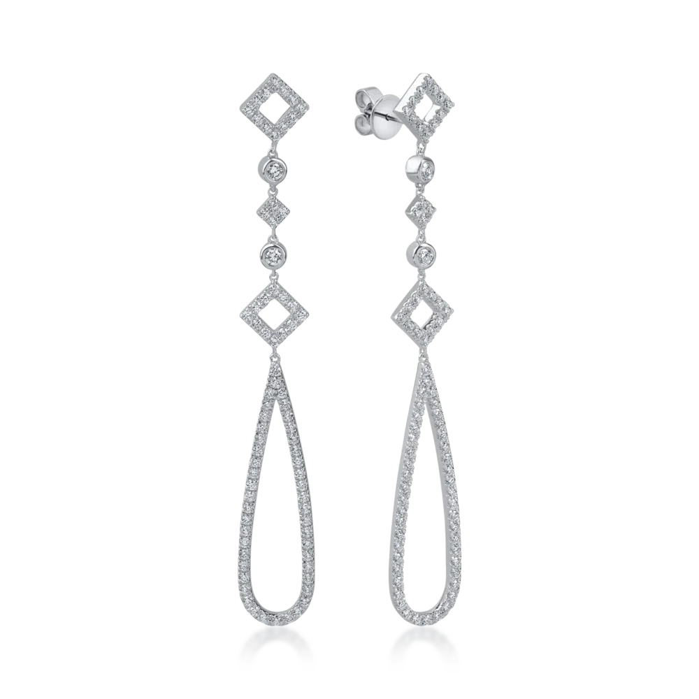 Cercei lungi din aur alb cu diamante de 0.9ct