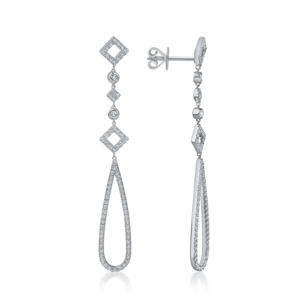 Cercei lungi din aur alb cu diamante de 0.9ct - imagine 3