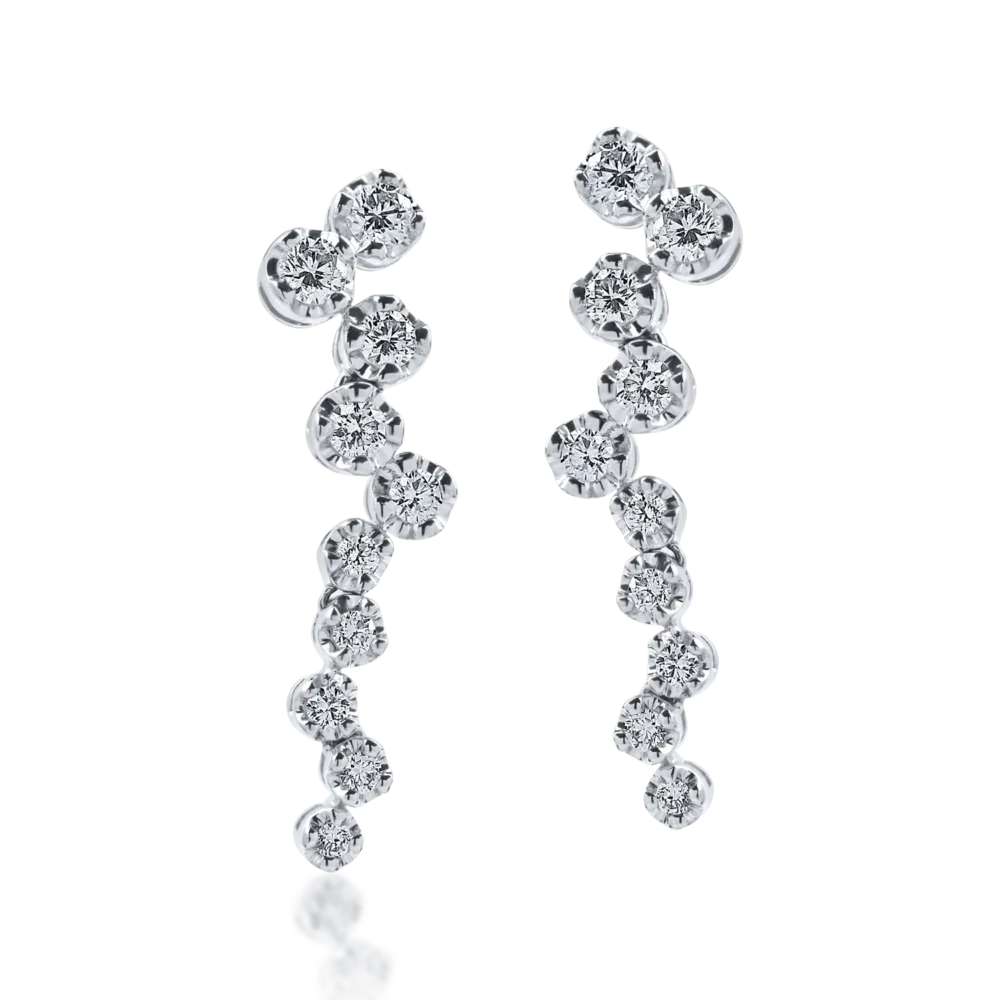 Cercei lungi din aur alb cu diamante de 1.09ct - imagine 2