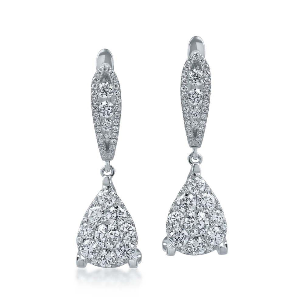 Cercei lungi din aur alb cu diamante de 1.18ct - imagine 2