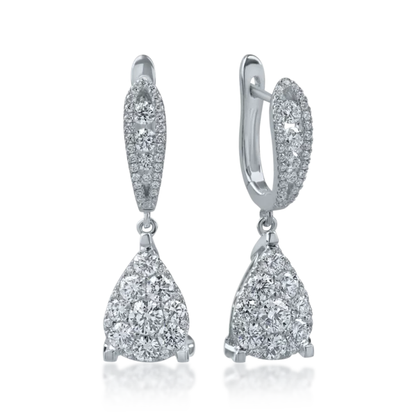 Cercei lungi din aur alb cu diamante de 1.18ct