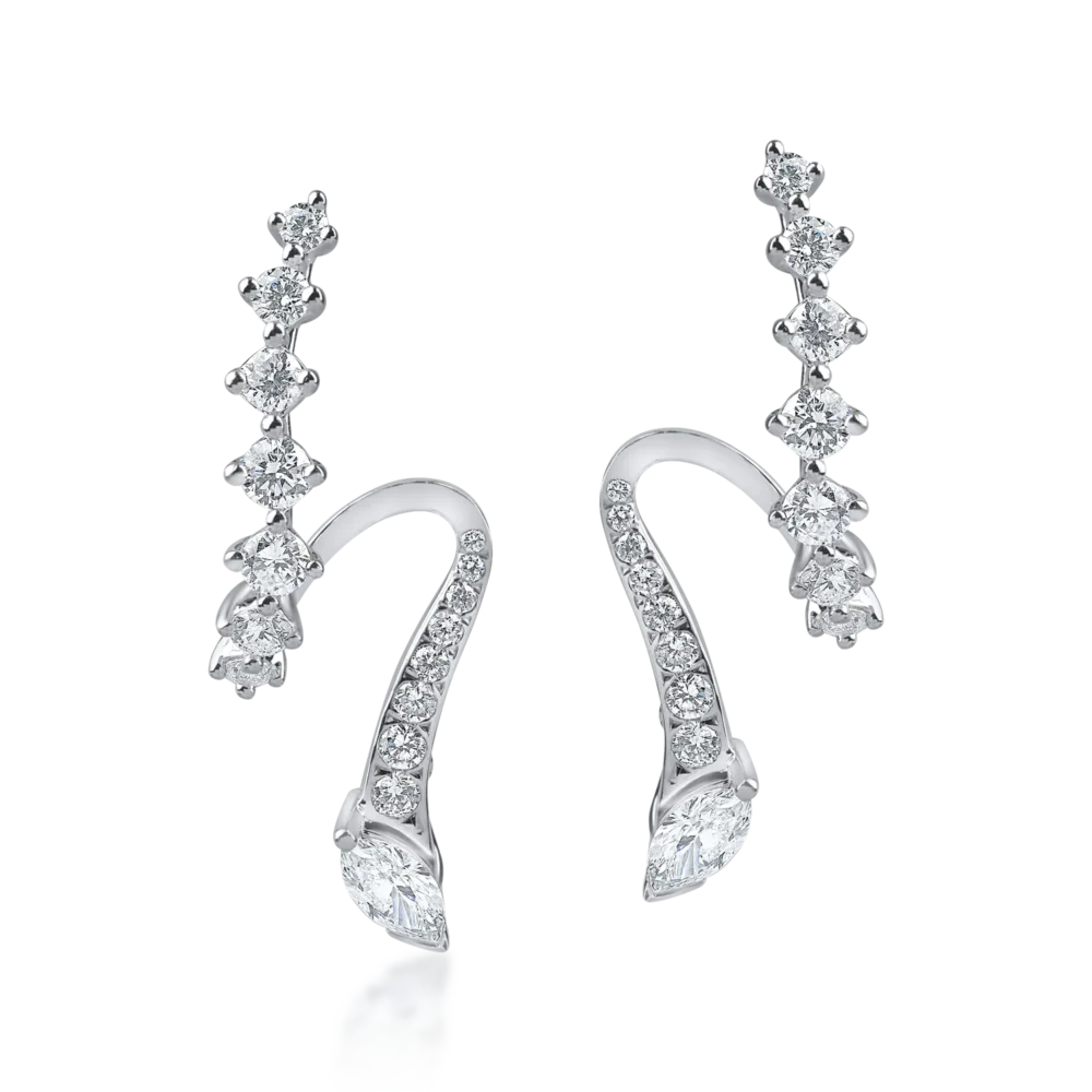 Cercei lungi din aur alb cu diamante marquise si rotunde de 1.18ct - imagine 2