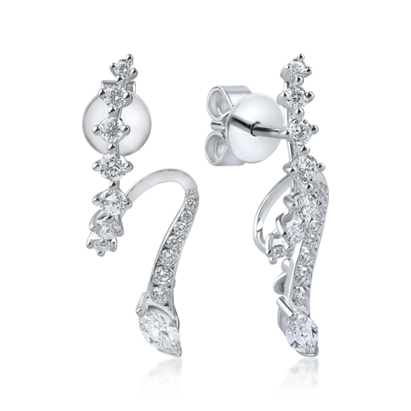 Cercei lungi din aur alb cu diamante marquise si rotunde de 1.18ct