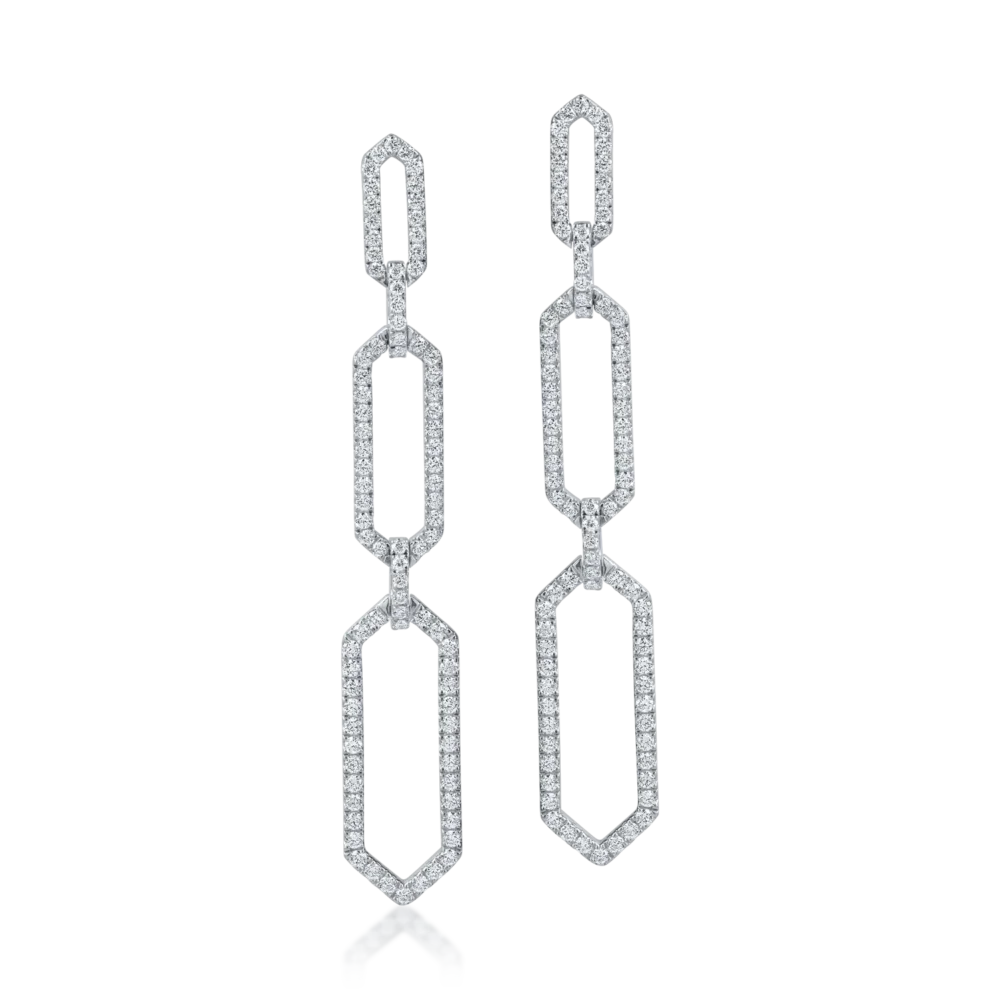 Cercei lungi din aur alb cu diamante de 1.1ct - imagine 2