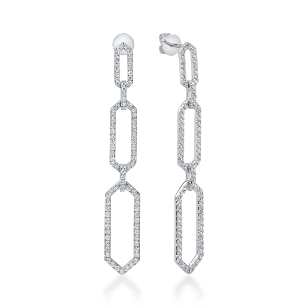 Cercei lungi din aur alb cu diamante de 1.1ct