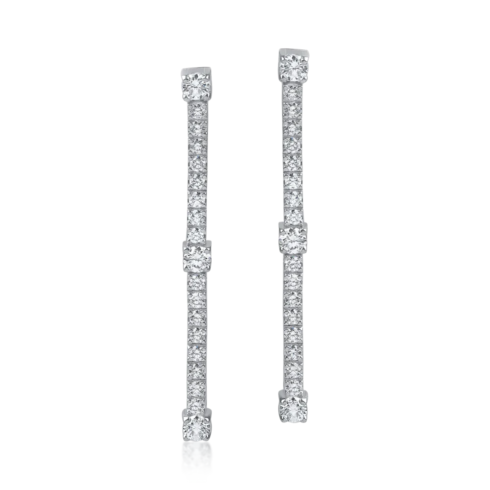 Cercei lungi din aur alb cu diamante de 1.2ct - imagine 2