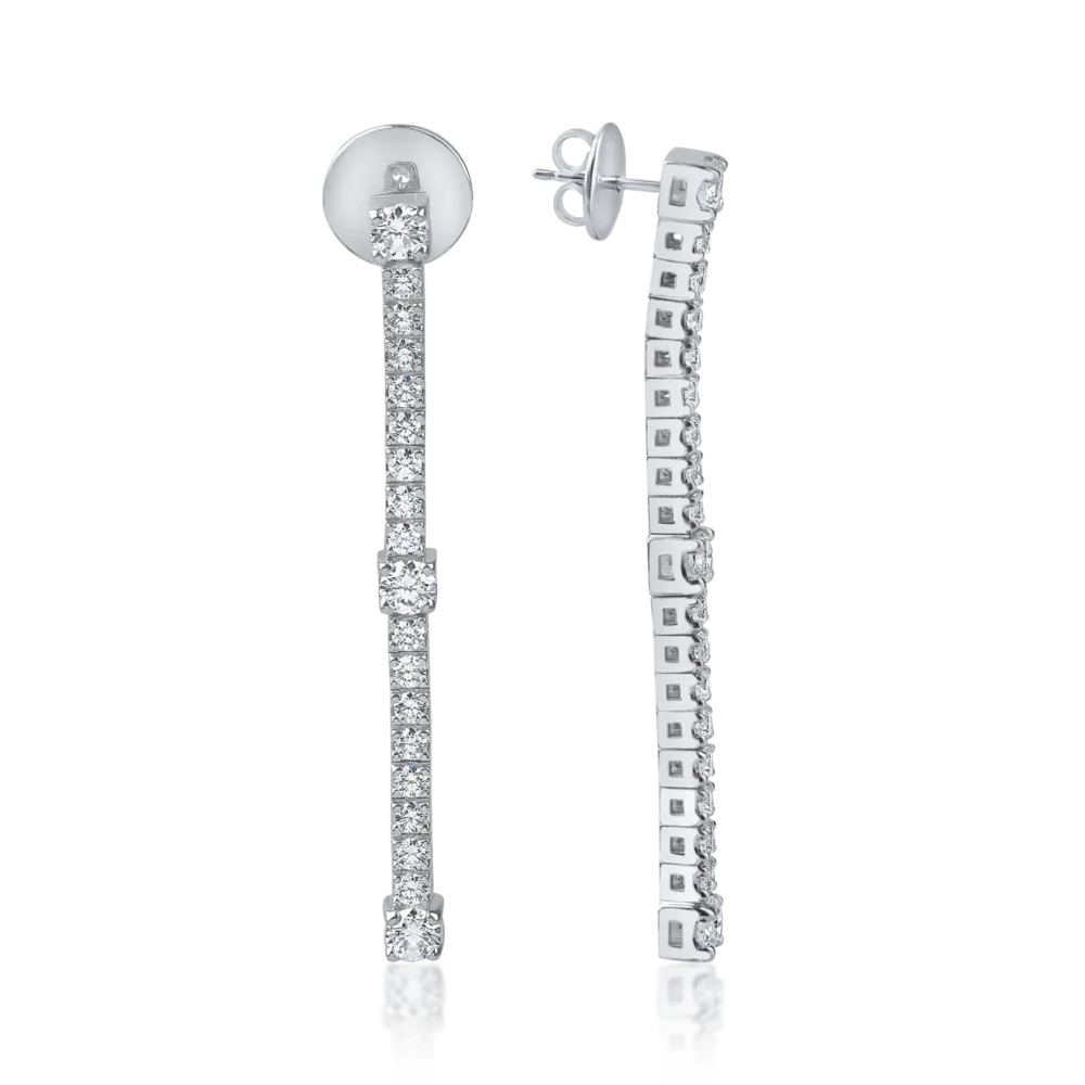 Cercei lungi din aur alb cu diamante de 1.2ct - imagine 3