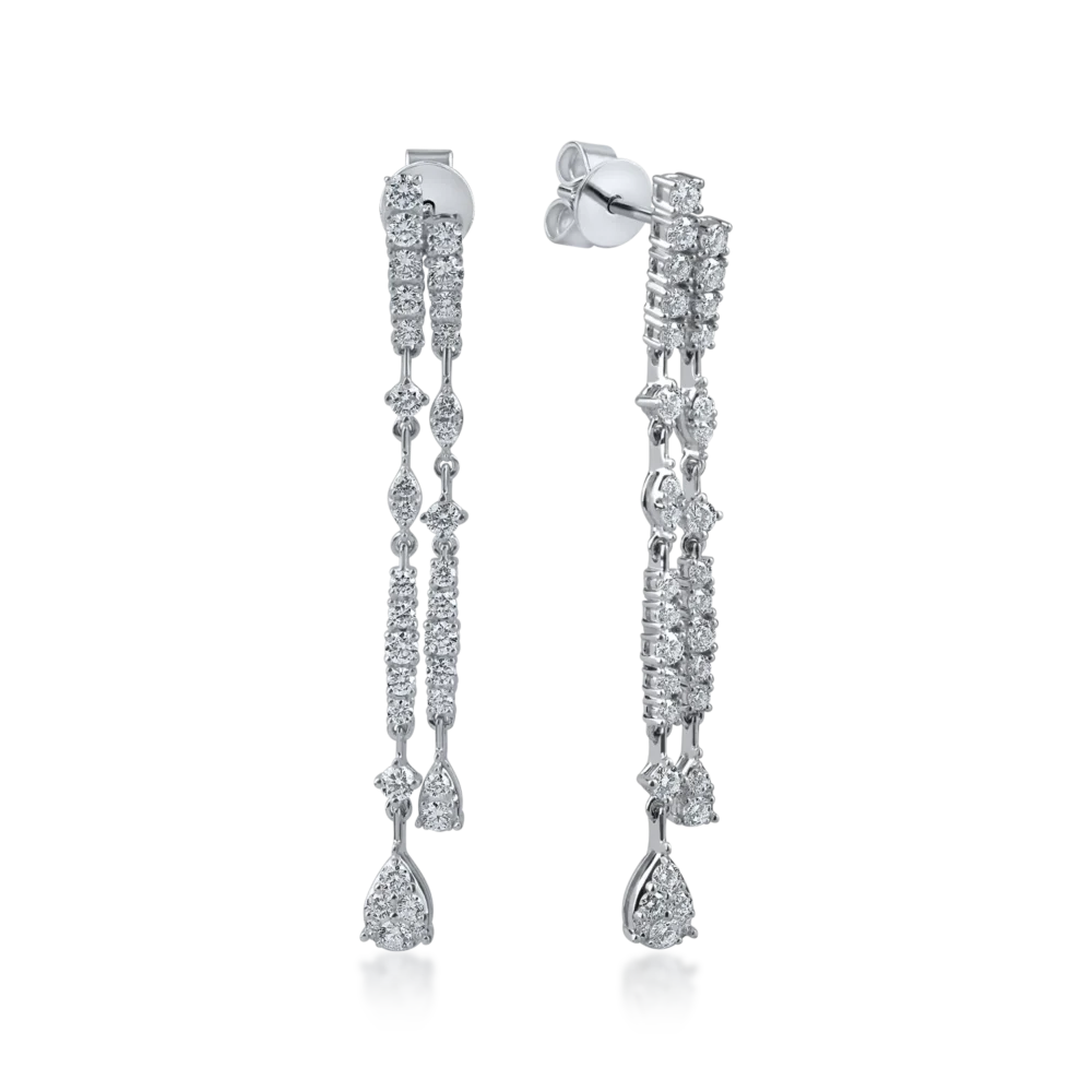 Cercei lungi din aur alb cu diamante de 1.5ct