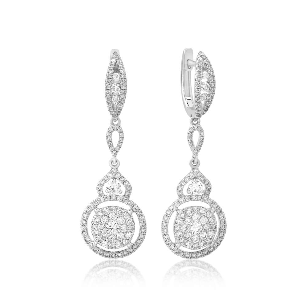 Cercei lungi din aur alb cu diamante de 1.5ct