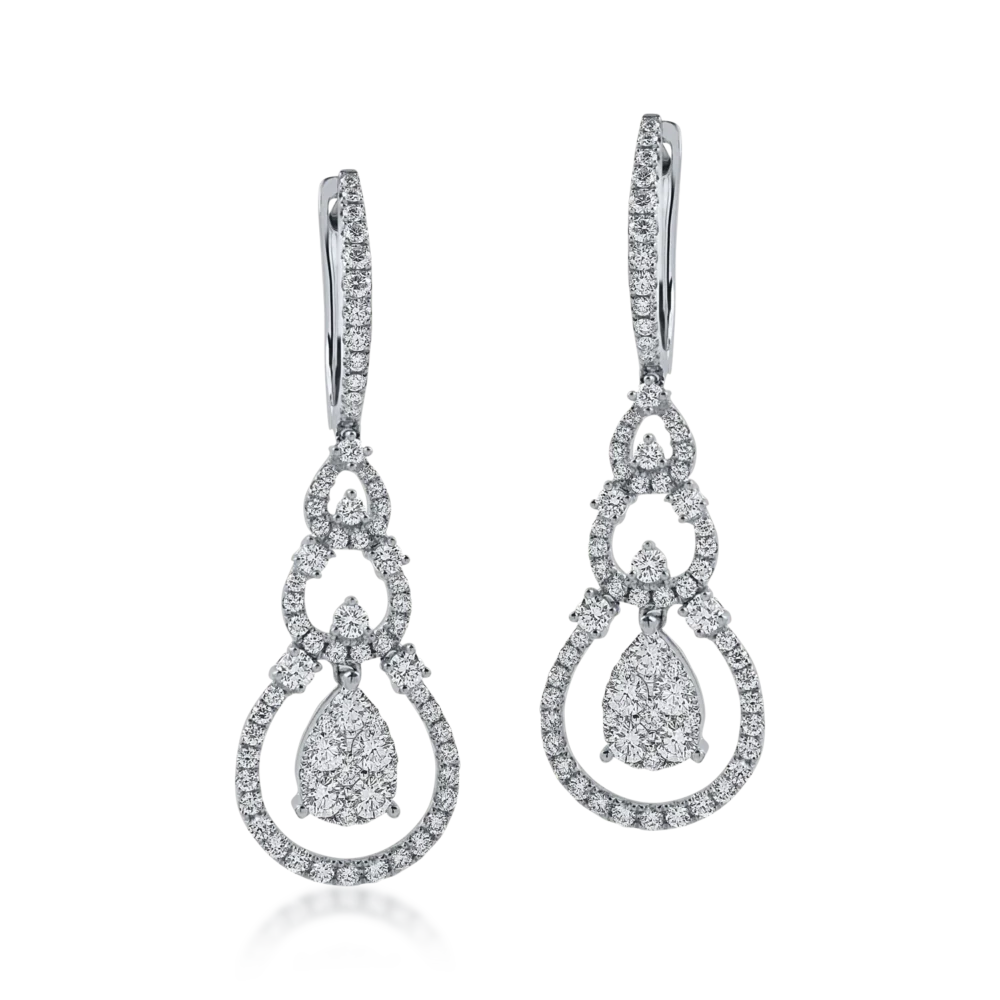 Cercei lungi din aur alb cu diamante de 1.8ct - imagine 2