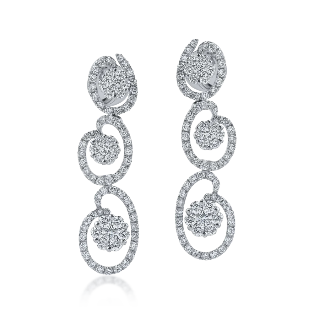 Cercei lungi din aur alb cu diamante de 2.1ct - imagine 2