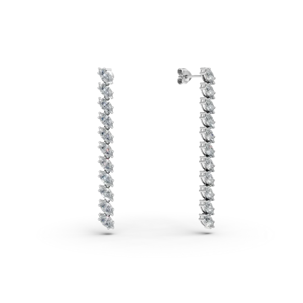 Cercei lungi din aur alb cu diamante marquise de 2.5ct create in laborator