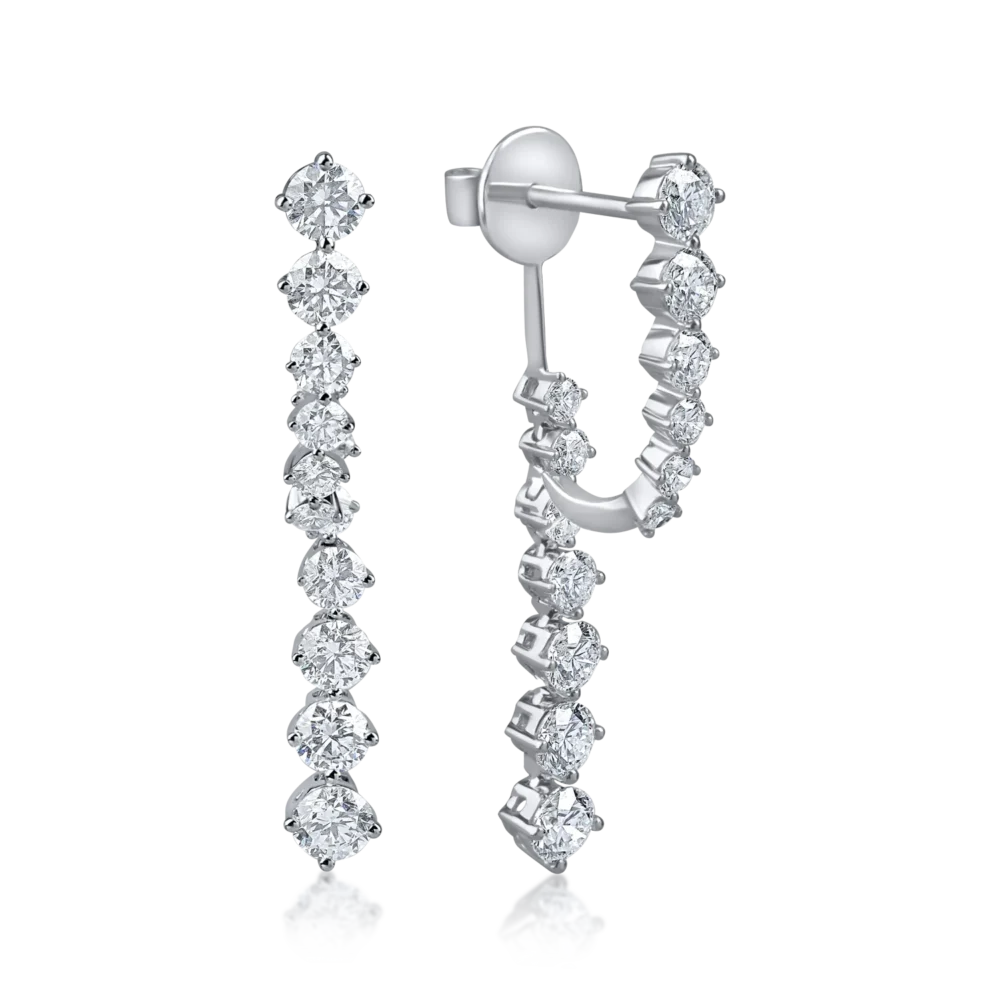 Cercei lungi din aur alb cu diamante de 2ct
