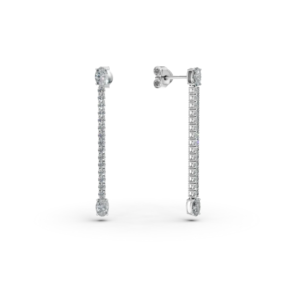 Cercei lungi din aur alb cu diamante ovale de 3.5ct create in laborator