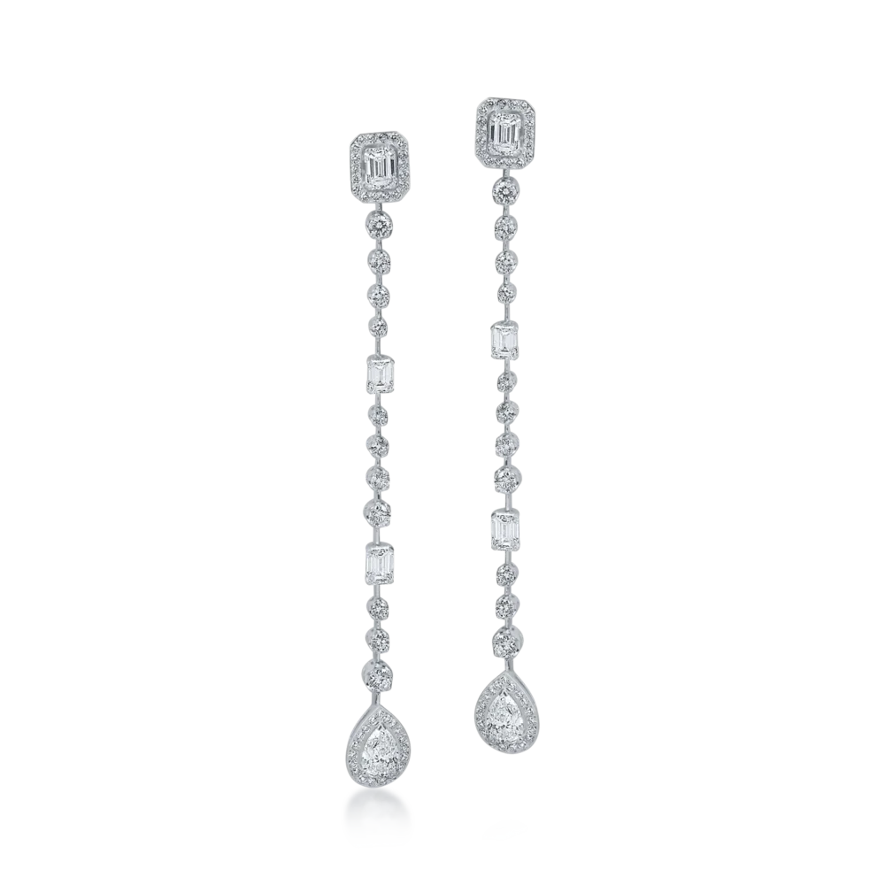 Cercei lungi din aur alb cu diamante de 3.5ct - imagine 2