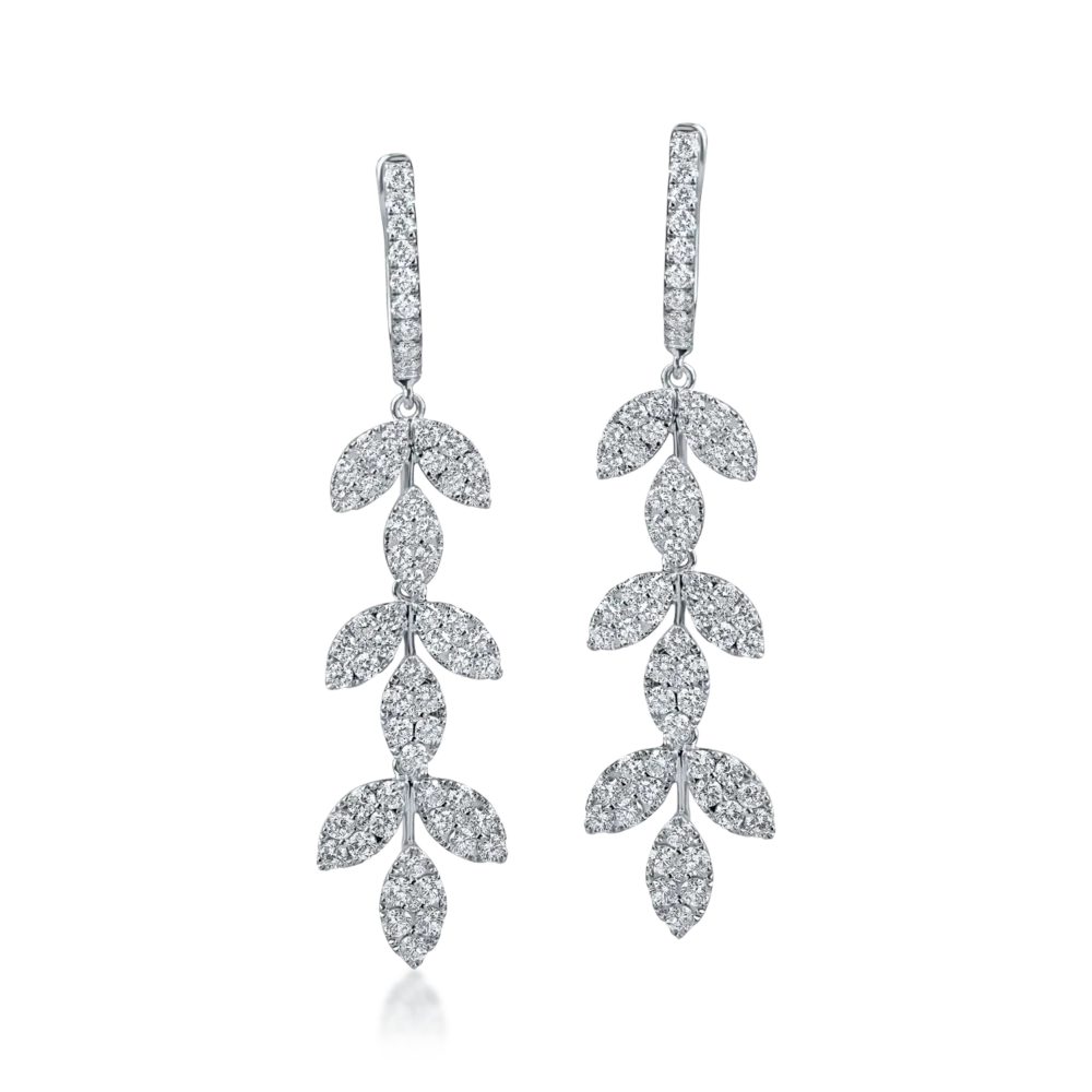 Cercei lungi din aur alb cu diamante de1.96ct - imagine 2