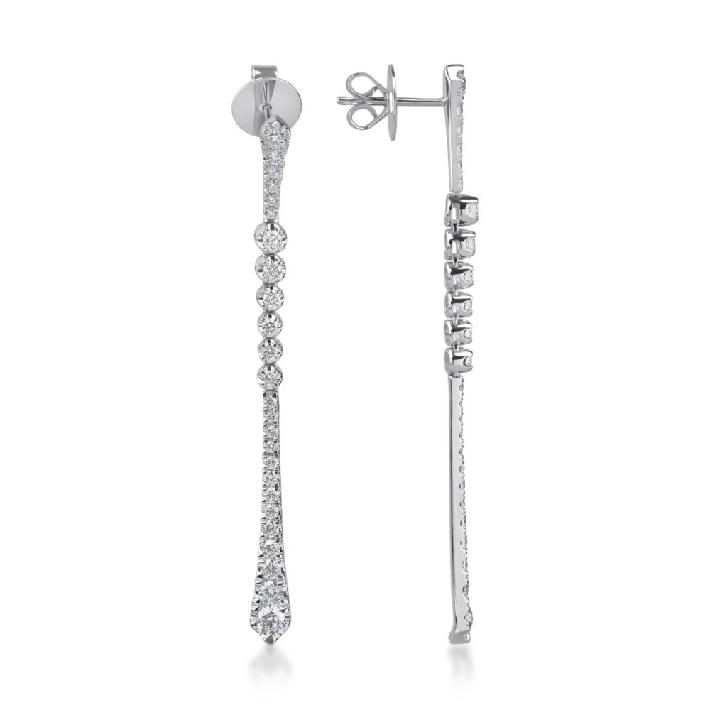 Cercei lungi din aur alb cu diamante microsetting de 1.8ct - imagine 3