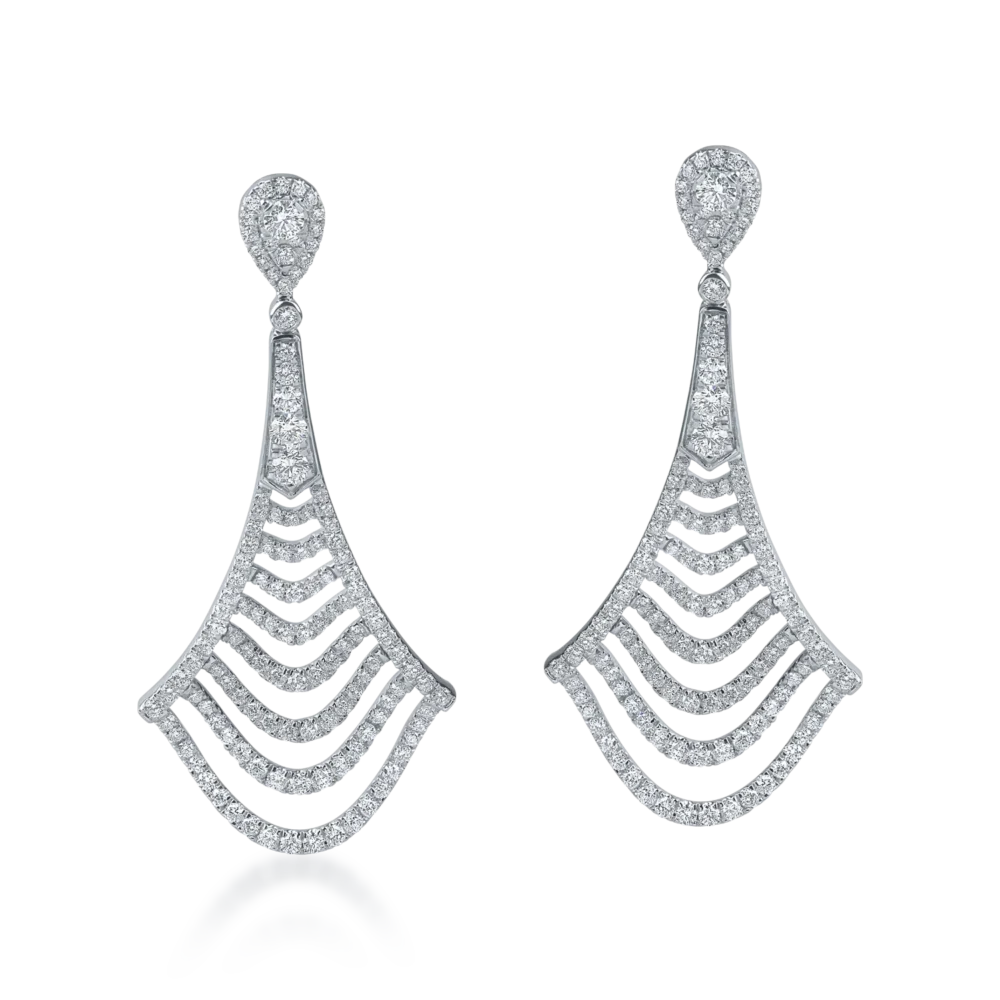 Cercei lungi din aur alb cu diamante microsetting de 2.5ct - imagine 2