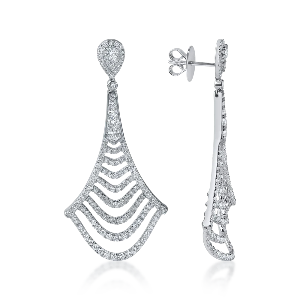 Cercei lungi din aur alb cu diamante microsetting de 2.5ct - imagine 3