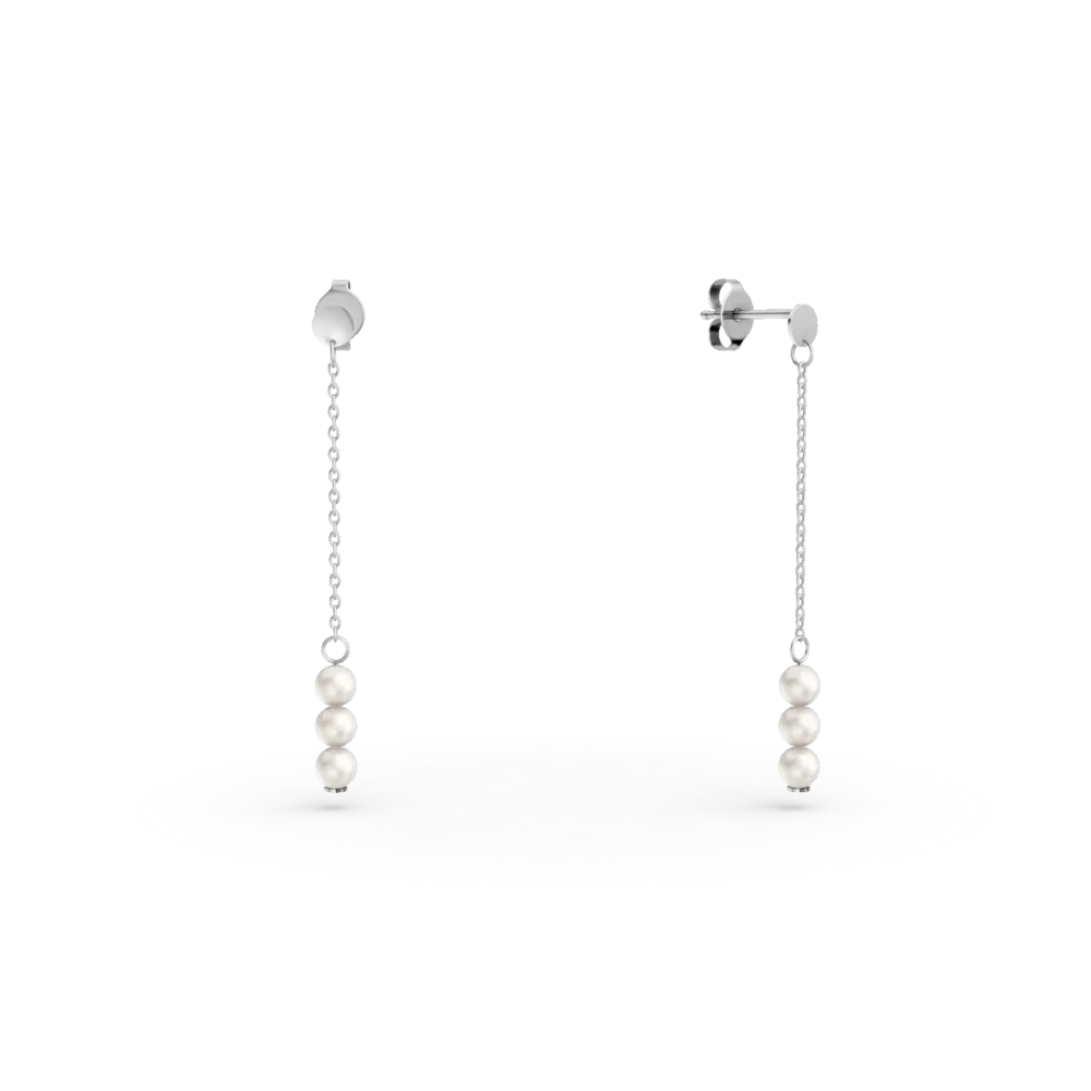 Cercei lungi din aur alb cu perle naturale