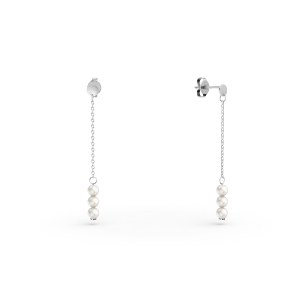 Cercei lungi din aur alb cu perle naturale