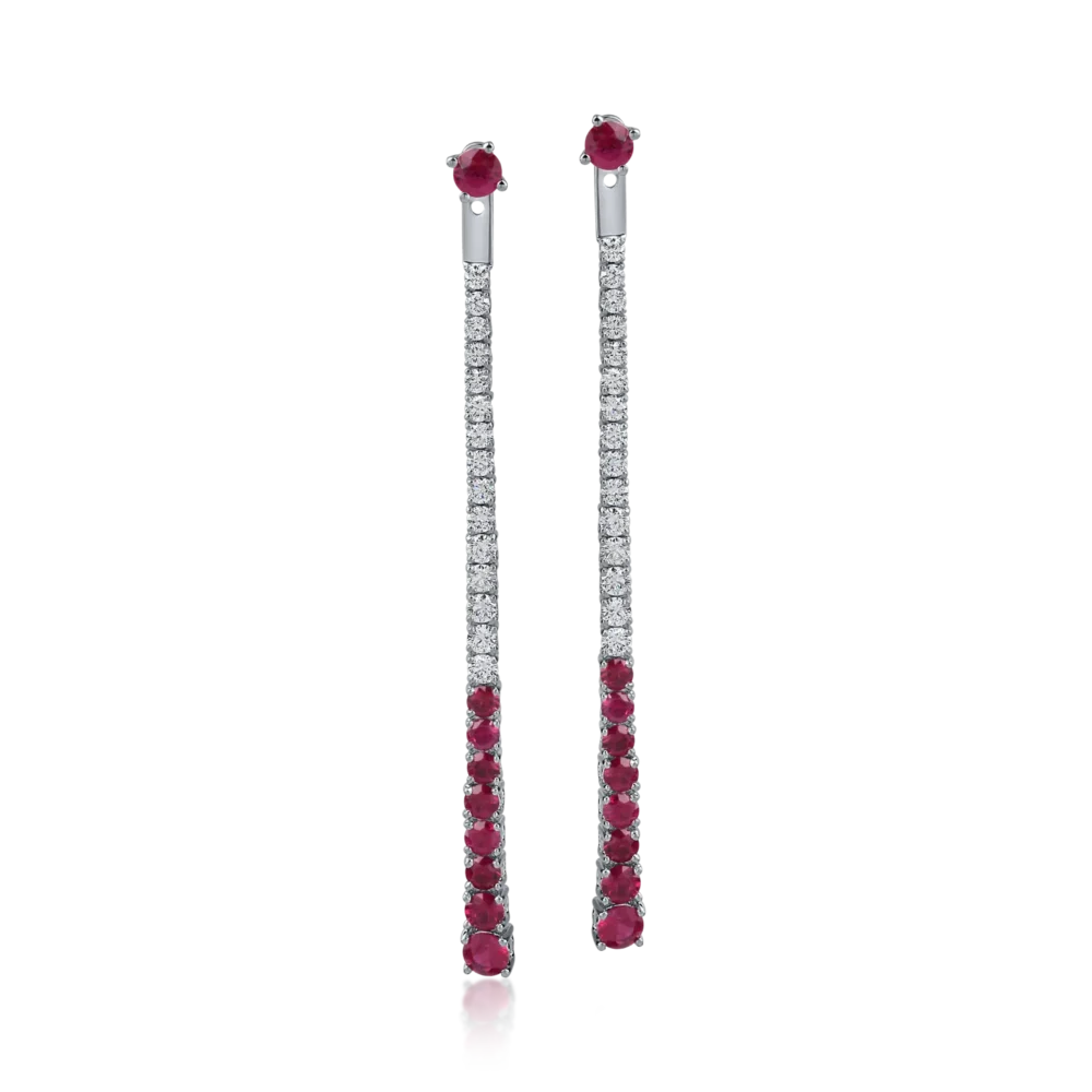 Cercei lungi din aur alb cu rubine de 1.4ct si diamante de 0.7ct - imagine 2