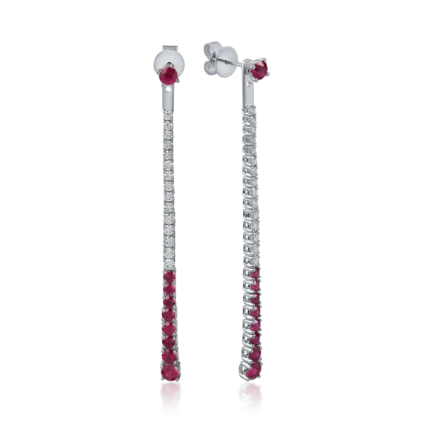 Cercei lungi din aur alb cu rubine de 1.4ct si diamante de 0.7ct