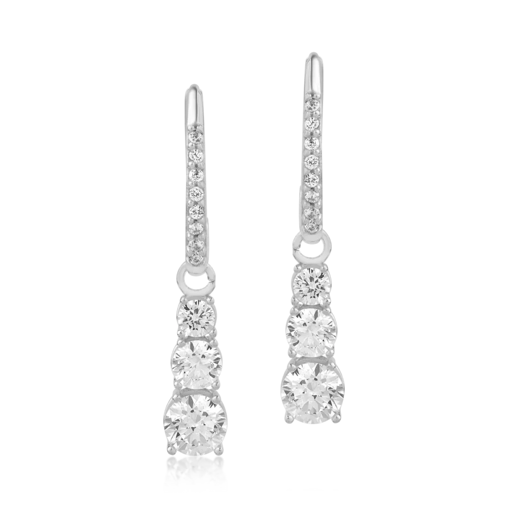 Cercei lungi din aur alb cu zirconia - imagine 2