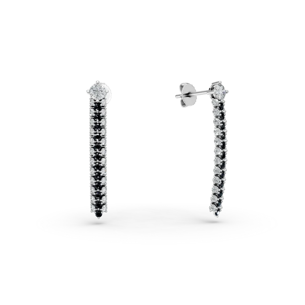 Cercei lungi din aur alb cu zirconii albe si negre