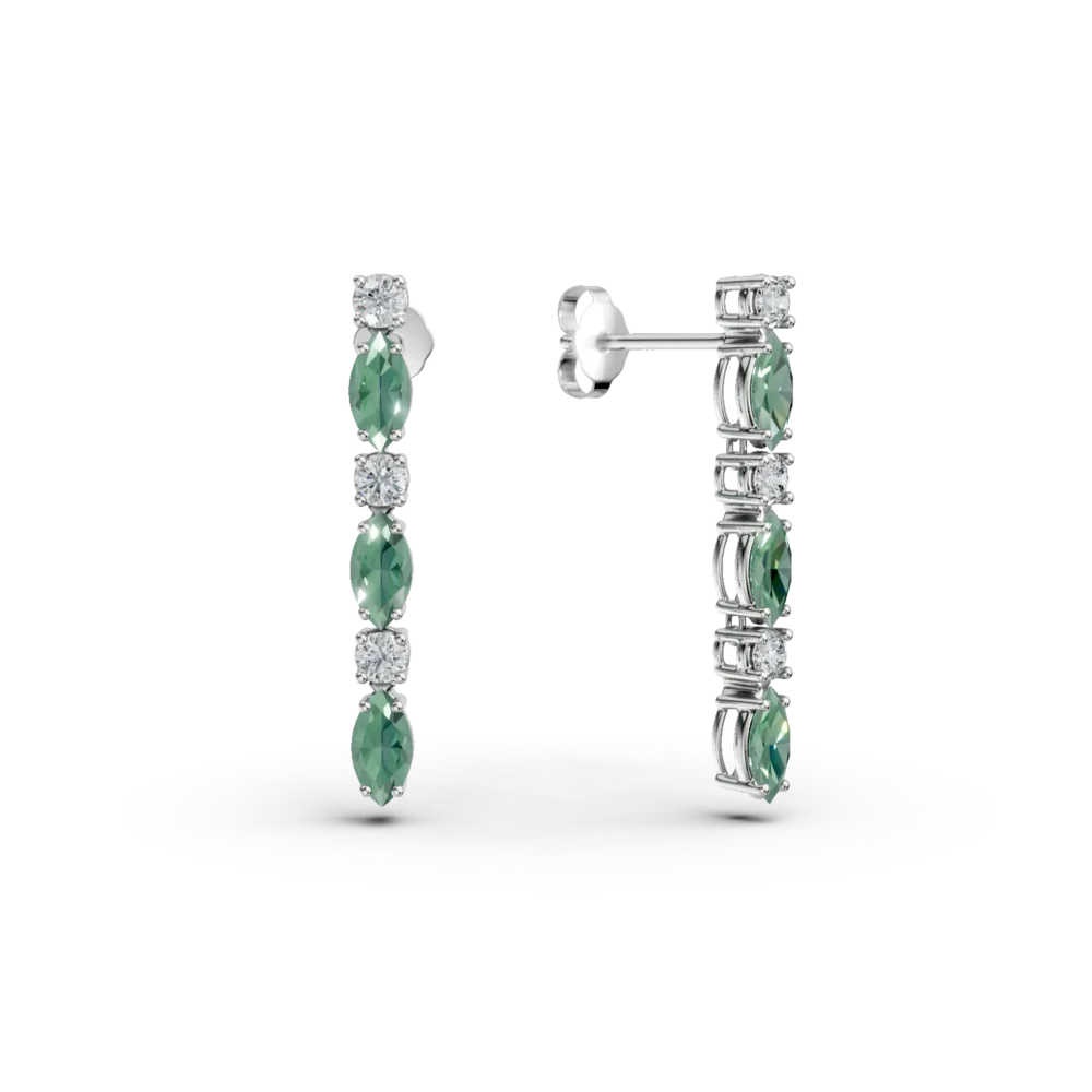 Cercei lungi din aur alb cu zirconii