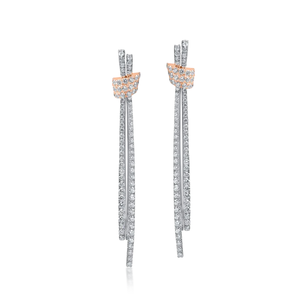 Cercei lungi din aur alb-roz cu diamante de 1.6ct - imagine 2
