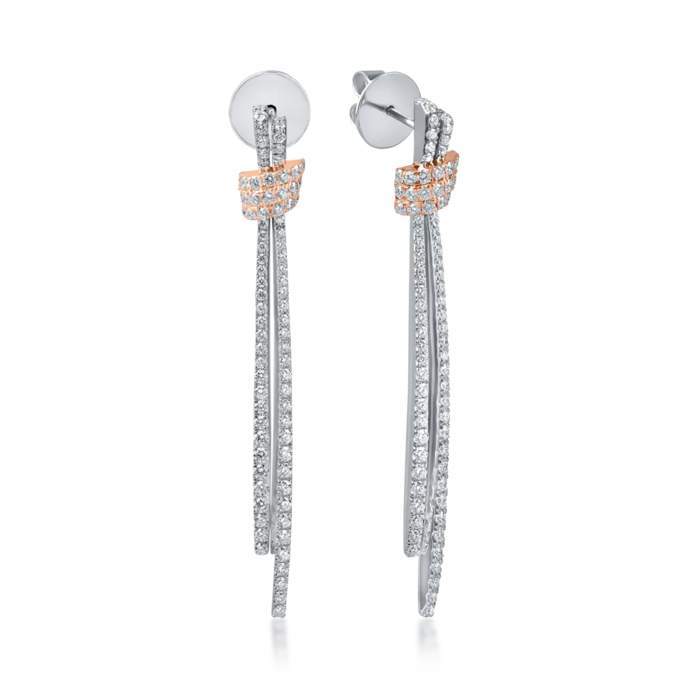 Cercei lungi din aur alb-roz cu diamante de 1.6ct