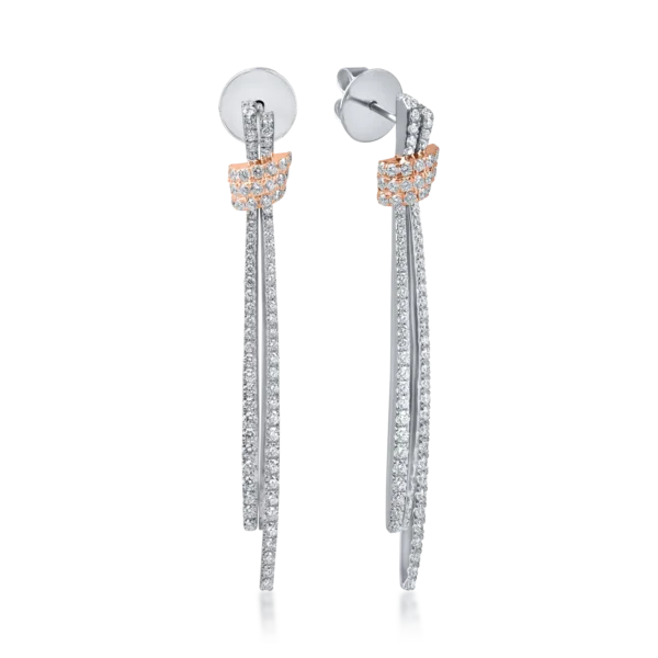 Cercei lungi din aur alb-roz cu diamante de 1.6ct