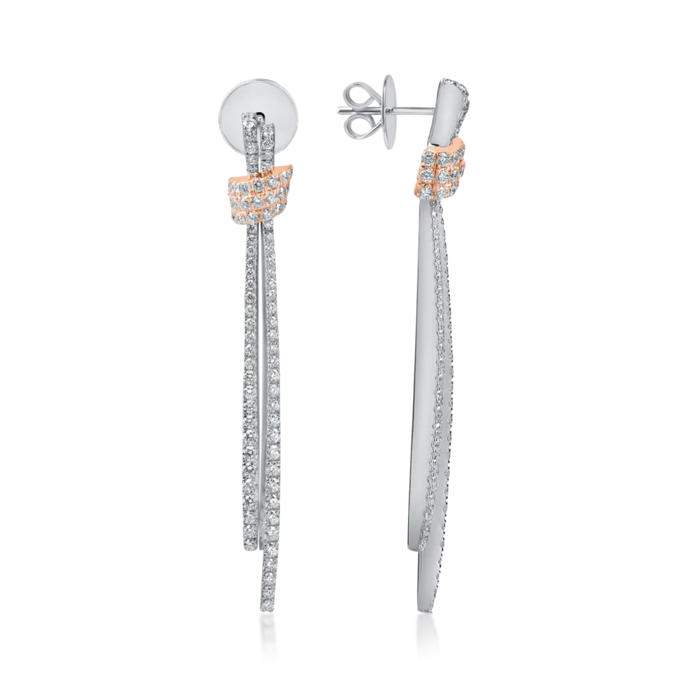 Cercei lungi din aur alb-roz cu diamante de 1.6ct - imagine 3