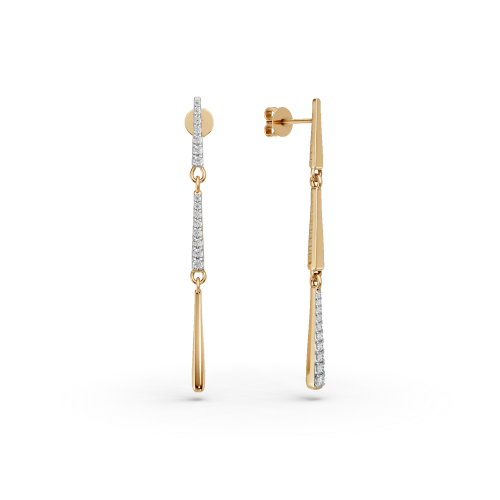 Cercei lungi din aur galben cu diamante de 0.06ct
