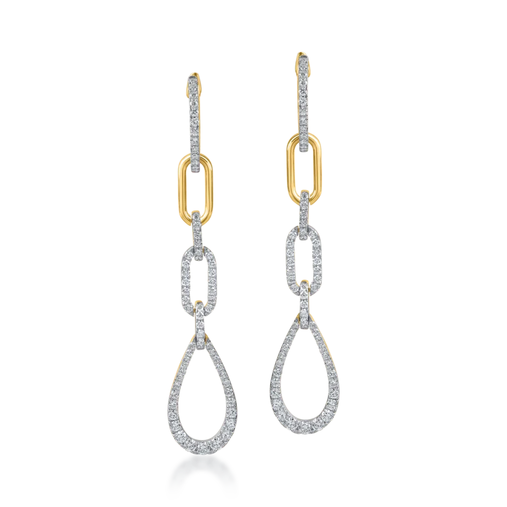 Cercei lungi din aur galben cu diamante de 1.1ct - imagine 2