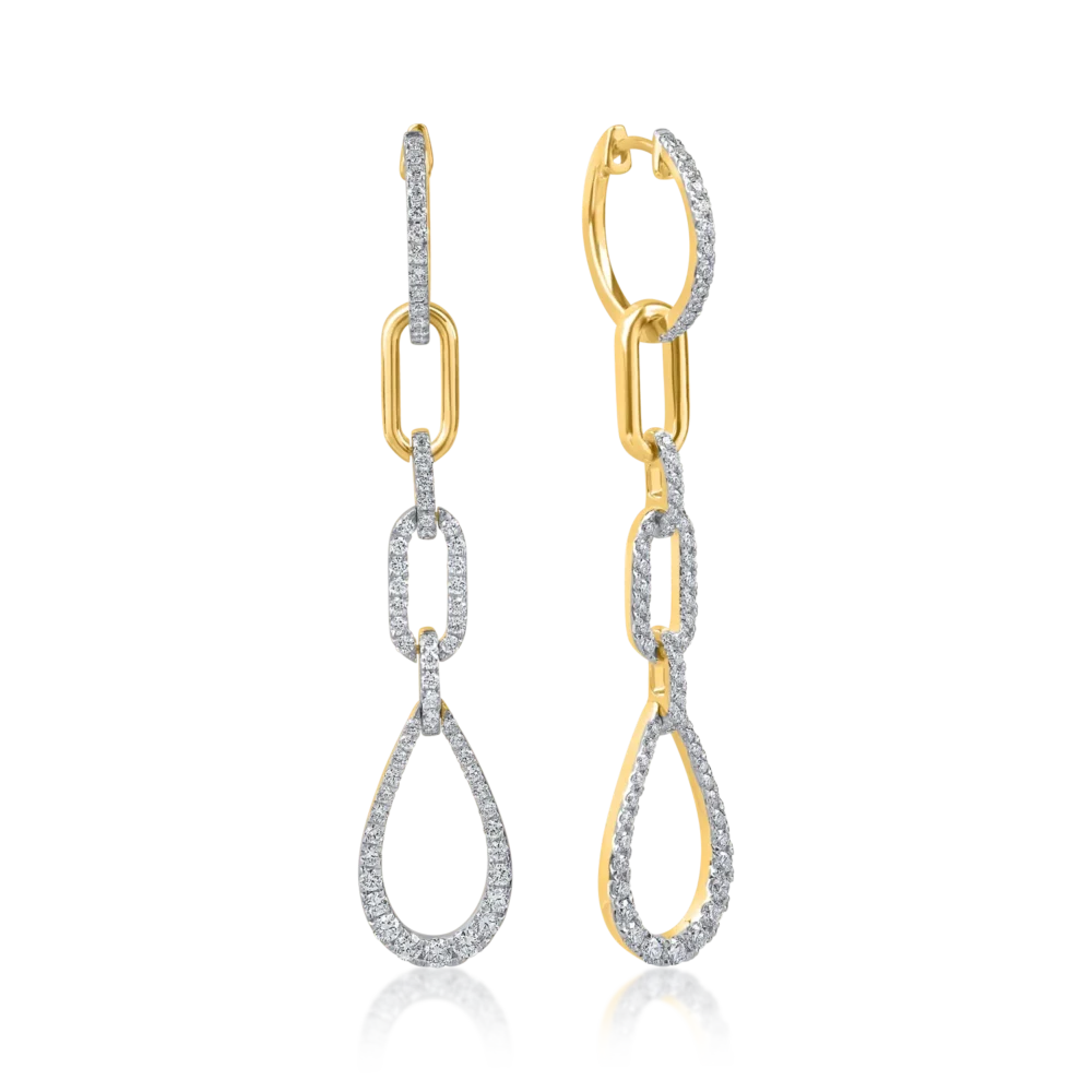 Cercei lungi din aur galben cu diamante de 1.1ct