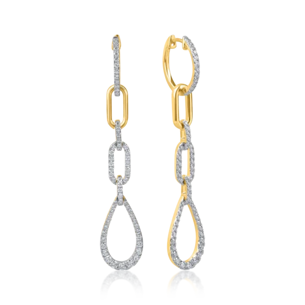 Cercei lungi din aur galben cu diamante de 1.1ct