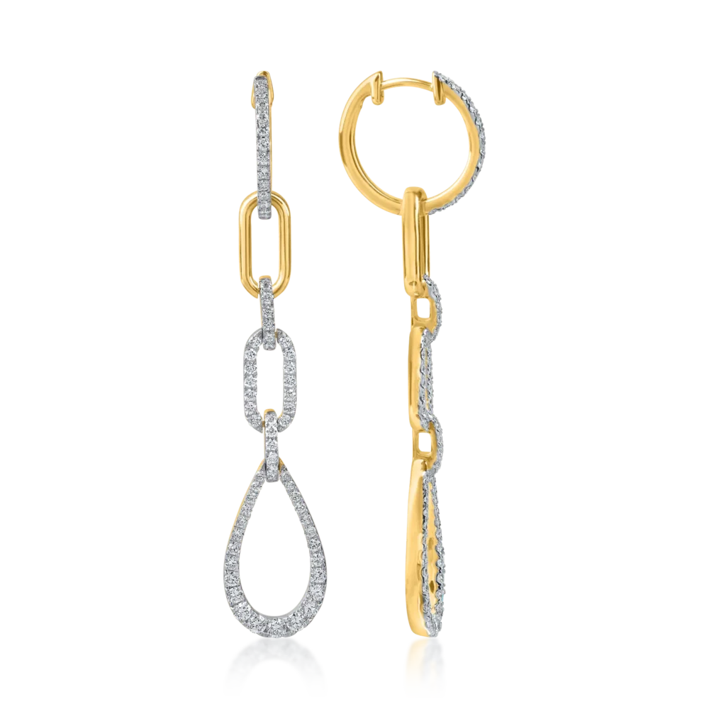 Cercei lungi din aur galben cu diamante de 1.1ct - imagine 3