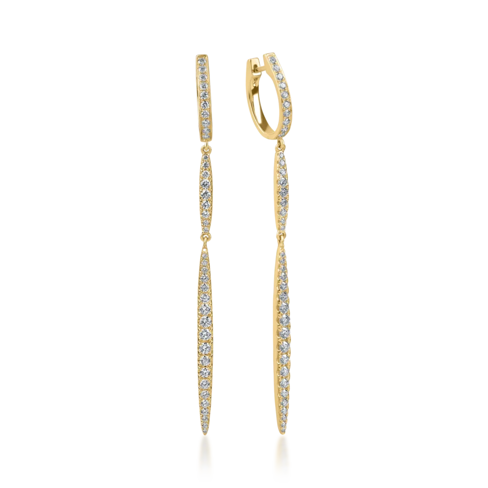 Cercei lungi din aur galben cu diamante de 1.3ct
