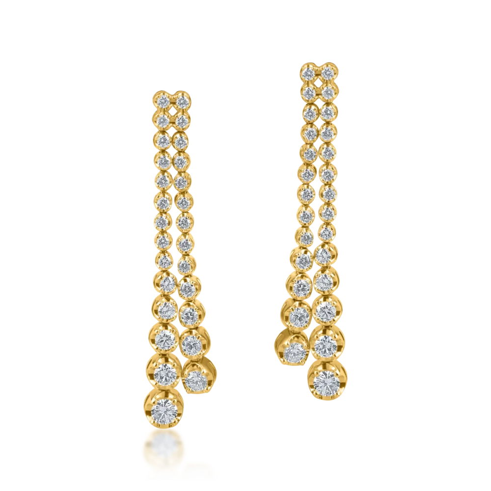 Cercei lungi din aur galben cu diamante de 1ct - imagine 2