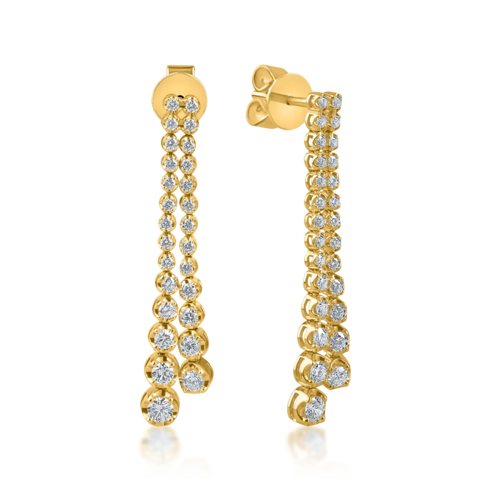 Cercei lungi din aur galben cu diamante de 1ct