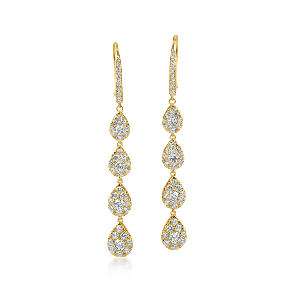 Cercei lungi din aur galben cu diamante de 2ct - imagine 2