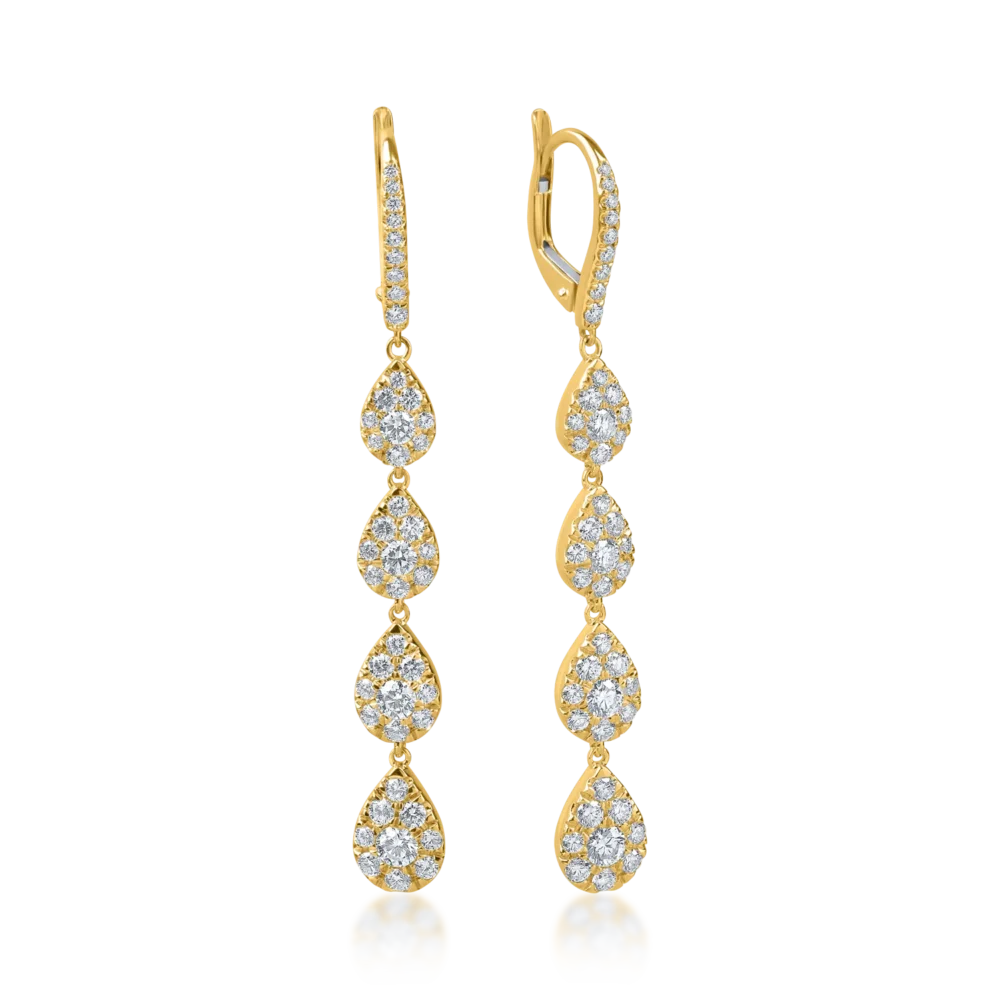 Cercei lungi din aur galben cu diamante de 2ct