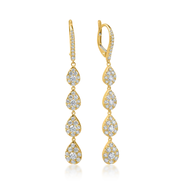 Cercei lungi din aur galben cu diamante de 2ct