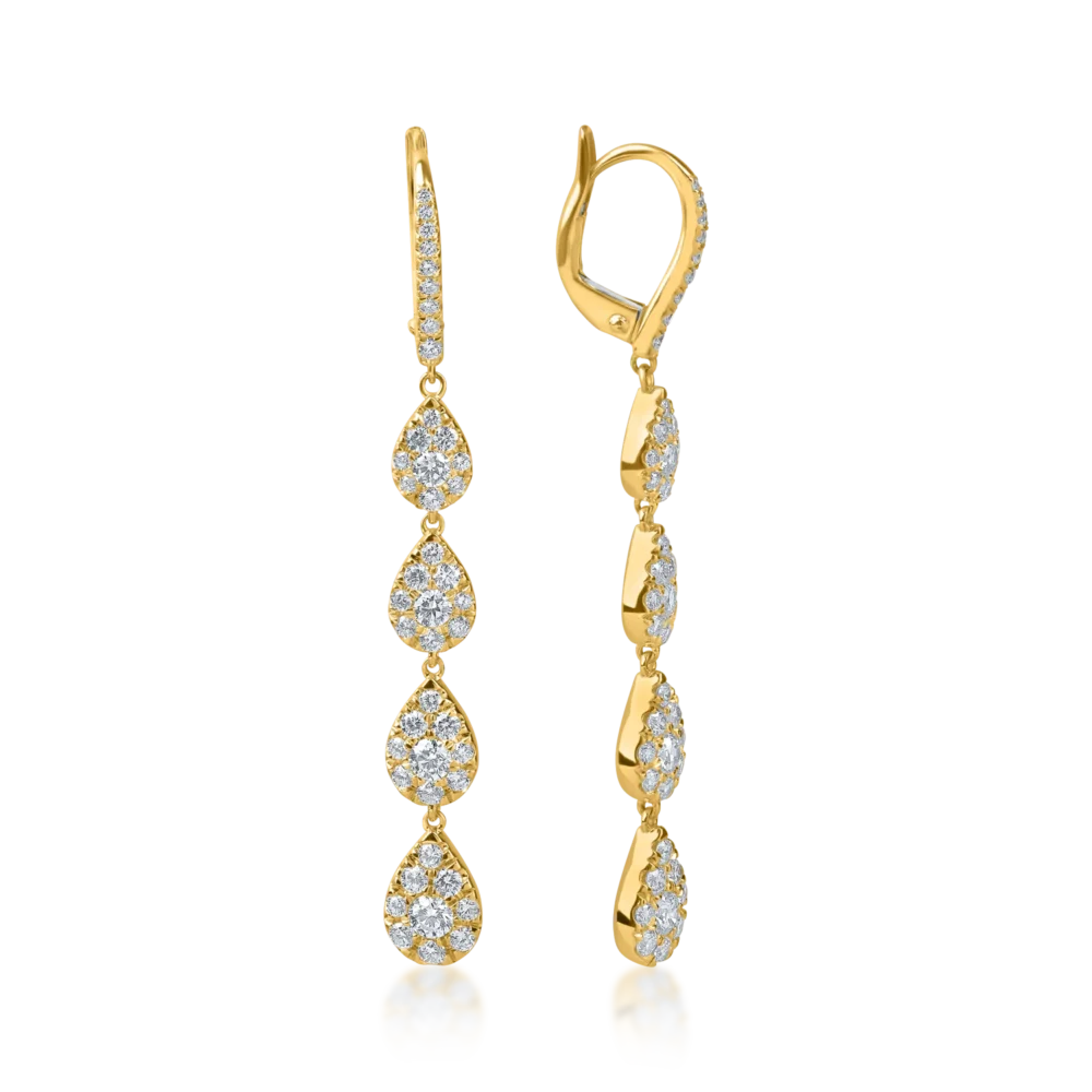 Cercei lungi din aur galben cu diamante de 2ct - imagine 3