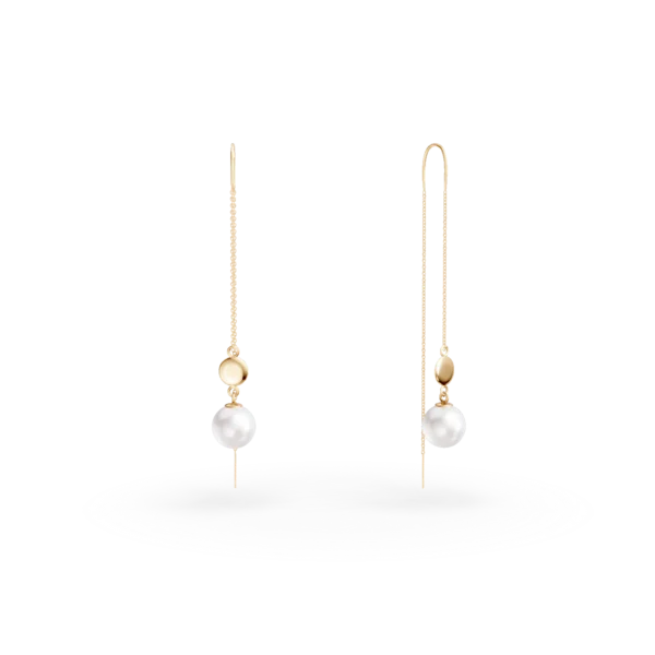 Cercei lungi din aur galben cu perle de cultura de 0.9ct