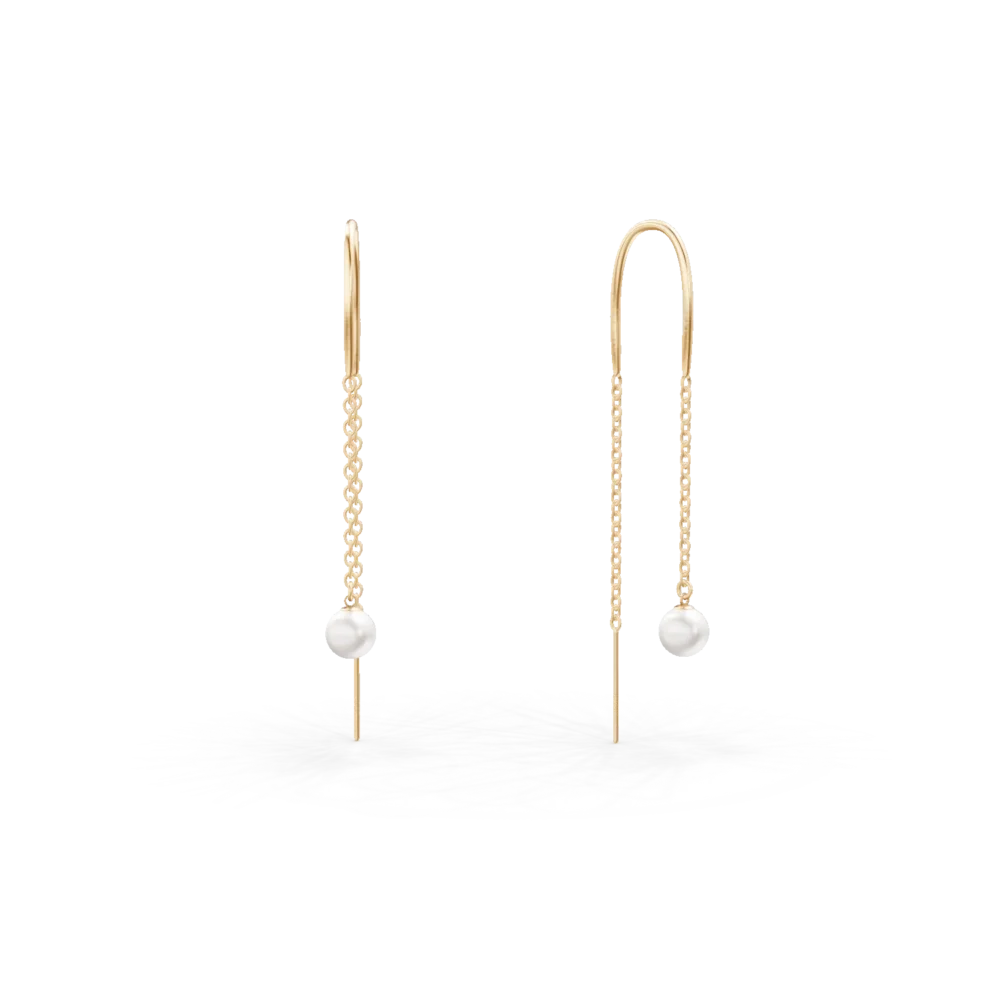 Cercei lungi din aur galben cu perle sintetice