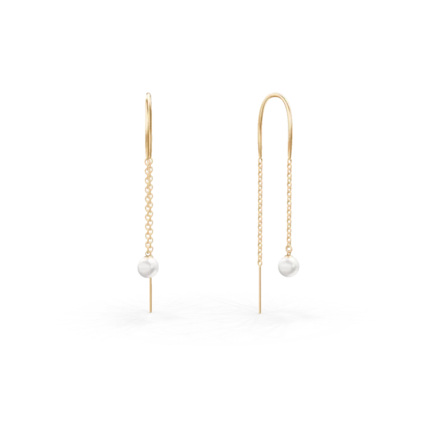 Cercei lungi din aur galben cu perle sintetice