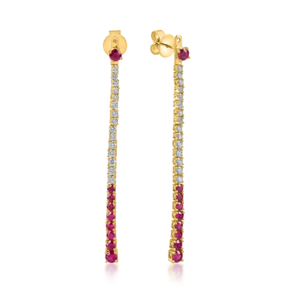 Cercei lungi din aur galben cu rubine si diamante 2.2ct
